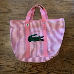 Lacoste Pink & White Striped Terry Cloth Tote
